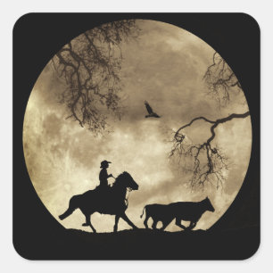 Country Western Cowboy und Pferdemond Quadratischer Aufkleber