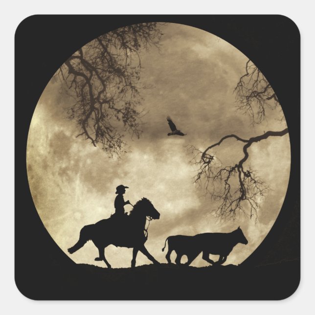 Country Western Cowboy und Pferdemond Quadratischer Aufkleber (Vorderseite)