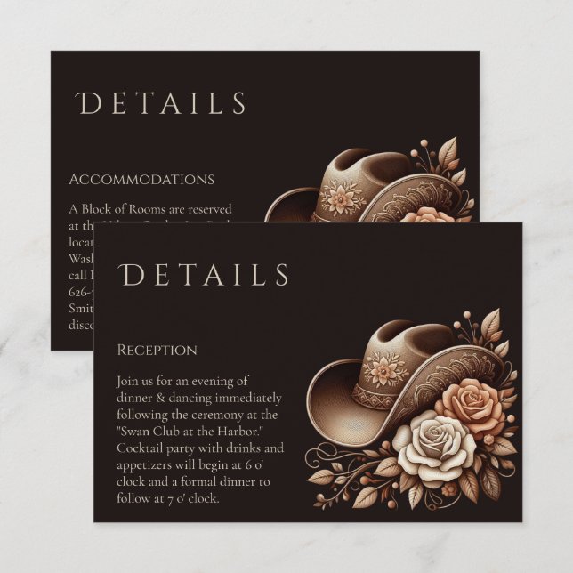 Country Western Cowgirl Hut mit Blume Begleitkarte (Vorne/Hinten)