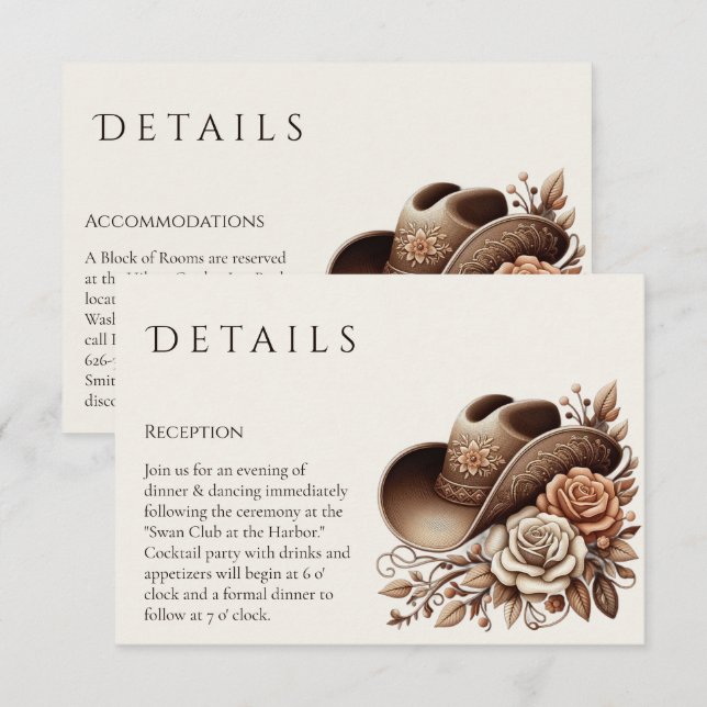 Country Western Cowgirl Hut mit Blume Begleitkarte (Vorne/Hinten)