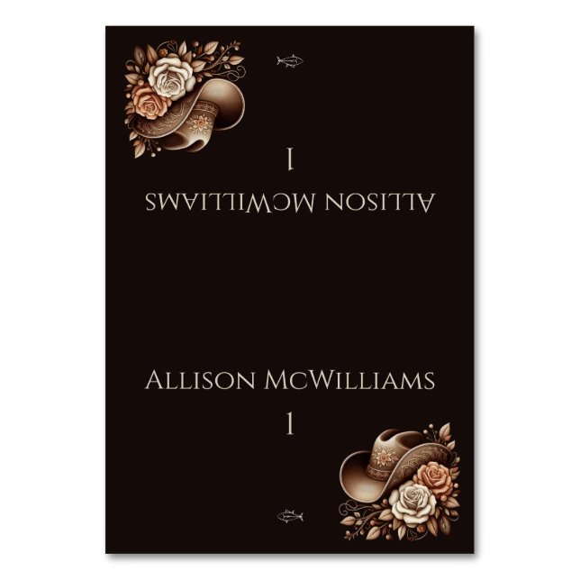 Country Western Cowgirl Hut mit Blume Fisch Tischnummer (Vorderseite)