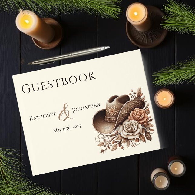 Country Western Cowgirl Hut mit Blume Gästebuch (Country Western Cowgirl Hat with Flowers Guest Book )