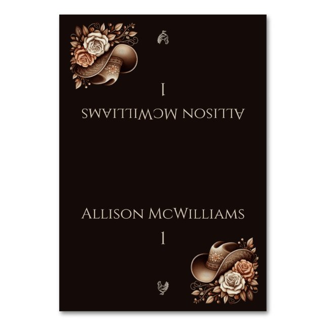 Country Western Cowgirl Hut mit Blume Geflügel Tischnummer (Vorderseite)