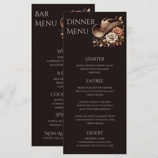 Country Western Cowgirl Hut mit Blume Menükarte (Vorne/Hinten)