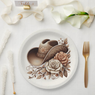 Country Western Cowgirl Hut mit Blume Pappteller