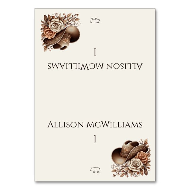 Country Western Cowgirl Hut mit Blume Porsche Icon Tischnummer (Vorderseite)