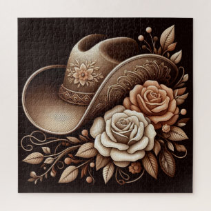 Country Western Cowgirl Hut mit Blume Puzzle
