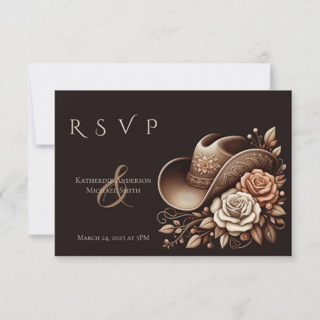 Country Western Cowgirl Hut mit Blume RSVP Karte (Vorderseite)
