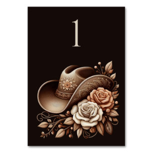 Country Western Cowgirl Hut mit Blume Tischnummer