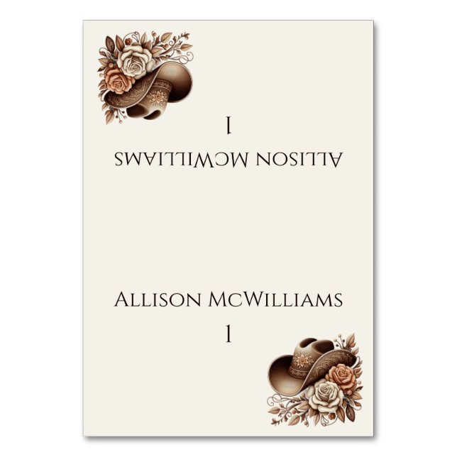 Country Western Cowgirl Hut mit Blume Tischnummer (Vorderseite)