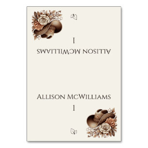 Country Western Cowgirl Hut mit Blume Vegetarisch Tischnummer