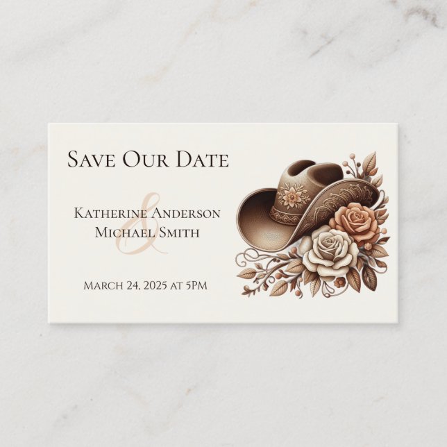 Country Western Cowgirl Hut mit Blume Visitenkarte (Vorderseite)