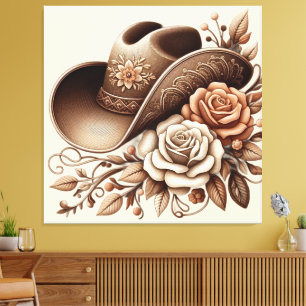 Country Western Cowgirl Hut mit Blumen Leinwanddruck