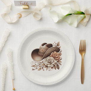 Country Western Cowgirl Hut mit Blumen Pappteller