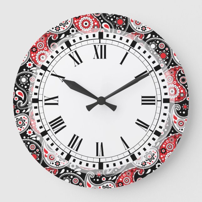 Country Western Farm Bandana Paisley Kitchen Große Wanduhr (Vorderseite)