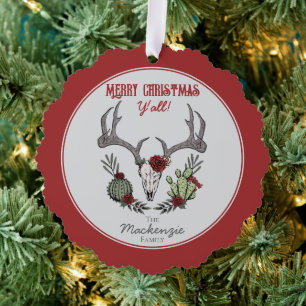 Country Western Frohe Weihnachten Y'All Holiday Ornament Karte