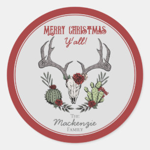 Country Western Frohe Weihnachten Y'All Holiday Runder Aufkleber