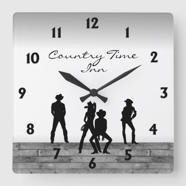 Country Western Fun Quadratische Wanduhr (Vorderseite)