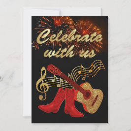 Country Western Gitarre und Red Cowboy Boots Einladung