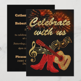 Country Western Gitarre und Red Cowboy Boots Einladung