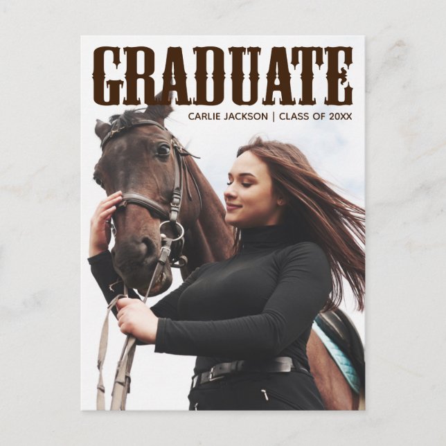 Country Western Graduate Foto Cowgirl Abschluss Postkarte (Vorderseite)
