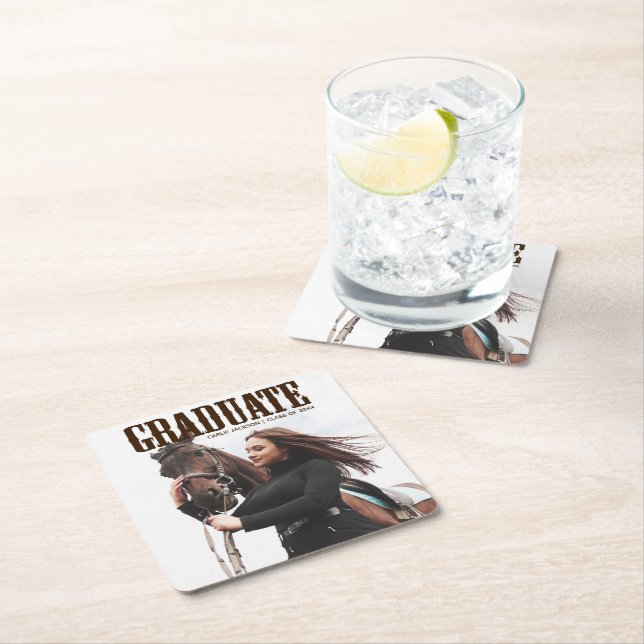 Country Western Graduate Foto Cowgirl Abschluss Rechteckiger Pappuntersetzer (Vor Ort)