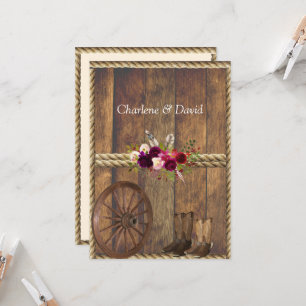 Country Western Hochzeit Rote Rosen Feathers Rope Einladung