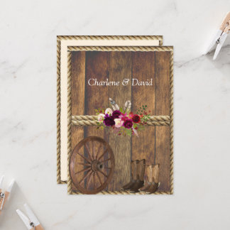 Country Western Hochzeit Rote Rosen Feathers Rope Einladung