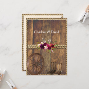 Country Western Hochzeit rote Rosen Federn Seil Einladung