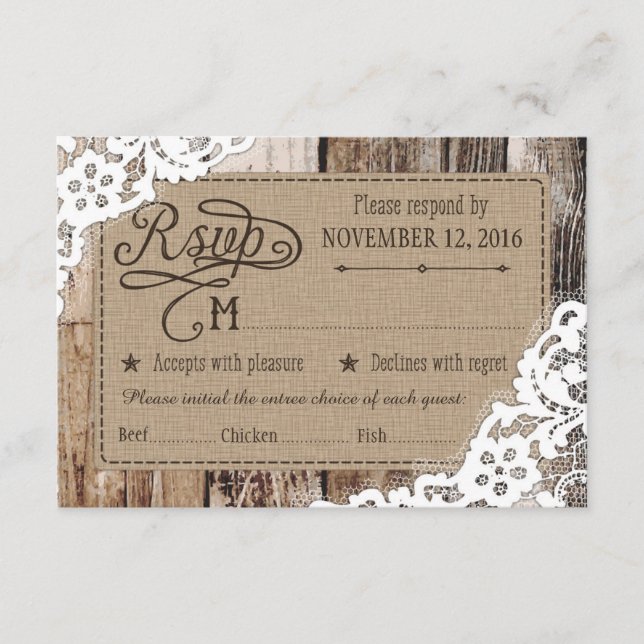 Country Western Holzwolle Rustic RSVP Card Karte (Vorderseite)
