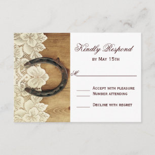 Country Western Horseshoe Lace Wedding RSVP Card