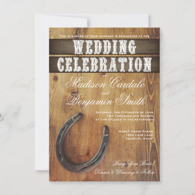 Country Western Horseshoe Rustic Wedding Invites Einladung (Vorderseite)