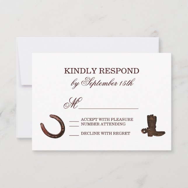 Country Western Horseshoes Boots Wedding RSVP (Vorderseite)