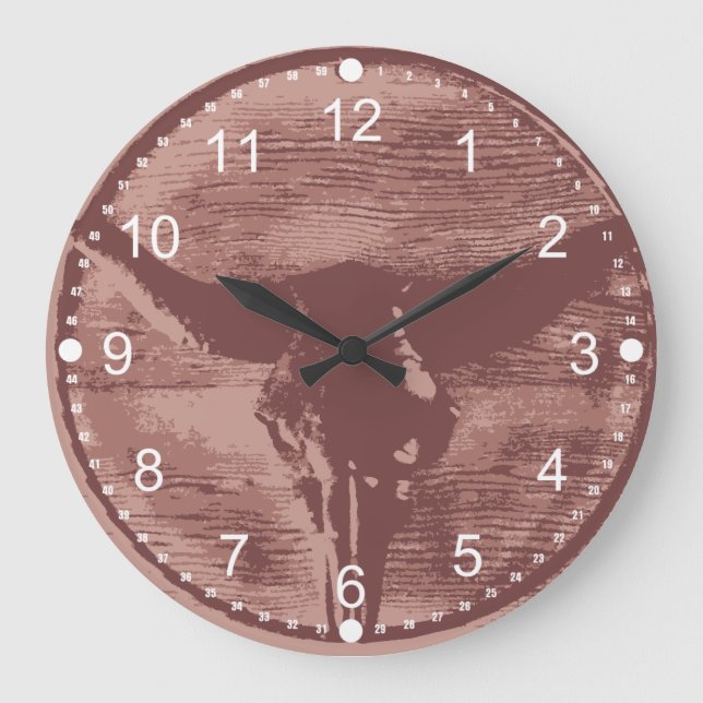 Country Western Longhorns Bull Skull Cowboy Gesche Große Wanduhr (Vorderseite)