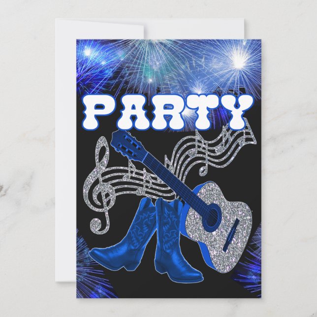 Country Western Music Blue Gitarre und Cowboy Boot (Vorderseite)