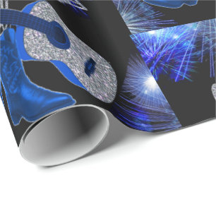 Country Western Music Blue Gitarre und Cowboy Boot Geschenkpapier