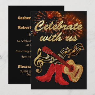 Country-Western-Musik  Gitarre und rote Cowboystie Einladung