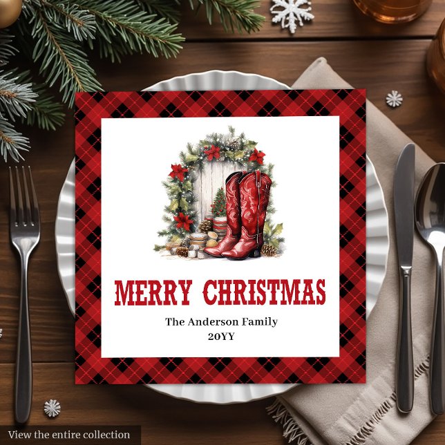 Country Western Plaid Christmas Paper Napkins Serviette (Country Western Plaid Christmas Paper Napkins)