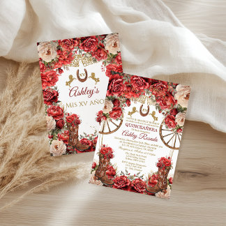 Country Western Quinceanera Rote Rosen Einladung