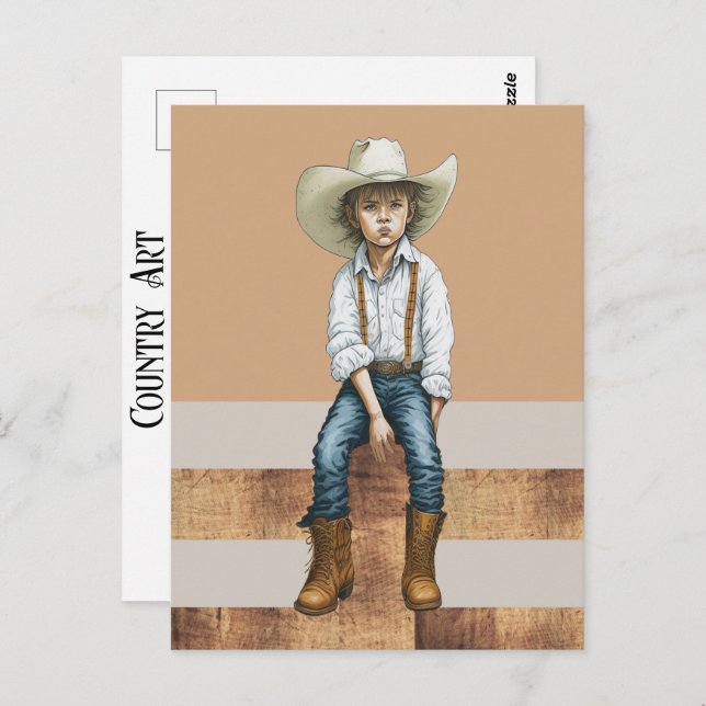 Country Western Ranch Young Cowgirl auf Post Style Postkarte (Vorne/Hinten)