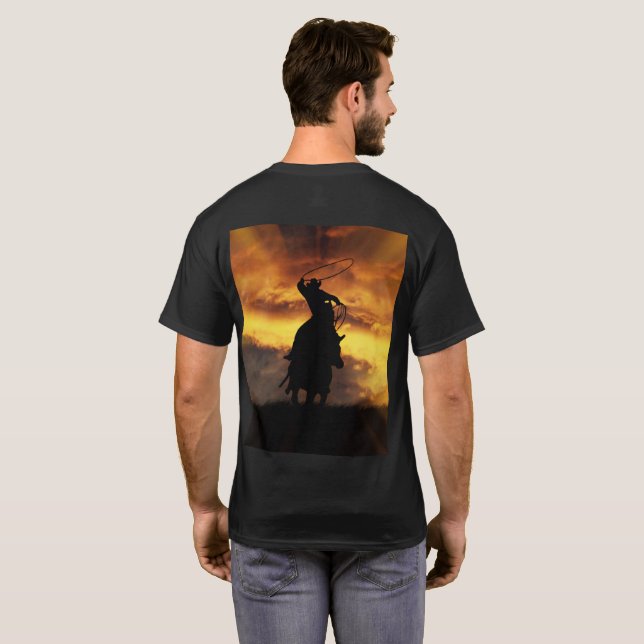 Country Western Roping Cowboy und Pferdeschwang T-Shirt (Schwarz voll)