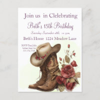 Country Western, Rose, 15. Geburtstagseinladung