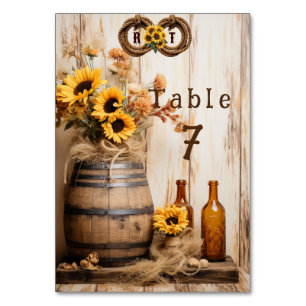 Country Western Sunblumen Whisky Barrel Tischnummer