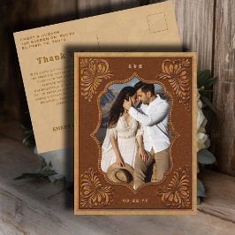 Country Western Tooled Wedding Photo Thank You Postkarte