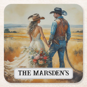 Country Western Wedding Watercolor Rechteckiger Pappuntersetzer