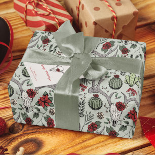Country Western Weihnachtsblumen-Rentier-Schädel Geschenkpapier