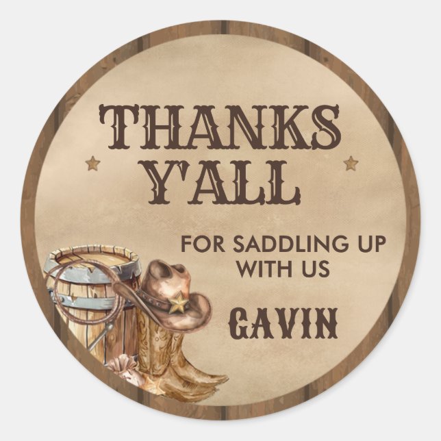 Country Western Wollte Cowboy Birthday Party Runder Aufkleber (Vorderseite)