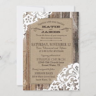 Country Western Wood Lace Rustikale Hochzeit Einladung