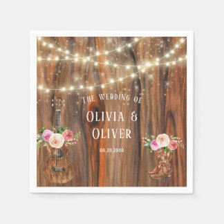 Country Western Wood Lights Violine Hochzeit Serviette