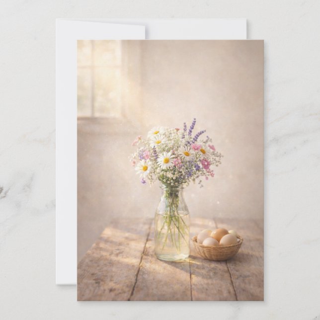 Country Wildflowers on Rustic Table Greeting Card Einladung (Vorderseite)